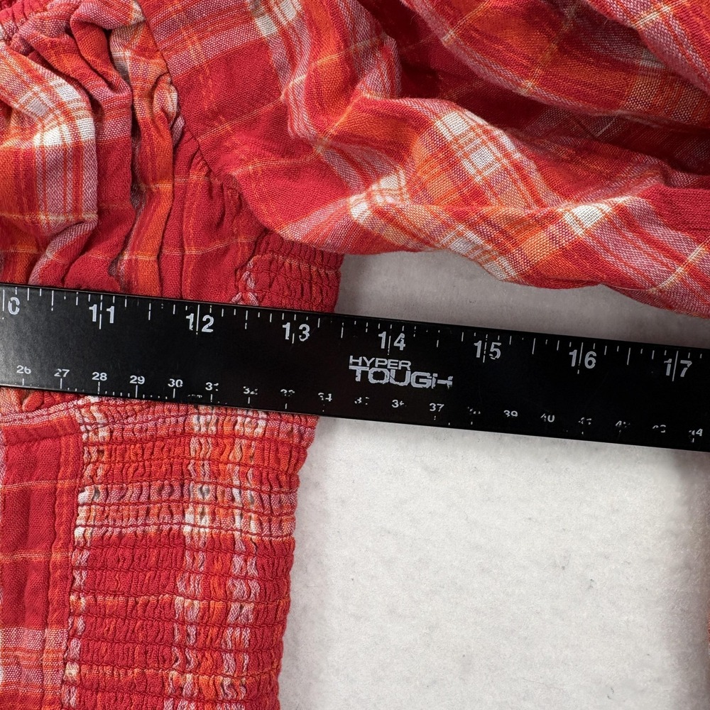 Free People Cherry Bomb Blouse Womens XS Red Plaid Off Shoulder Crop Babydoll - Picture 10 of 14